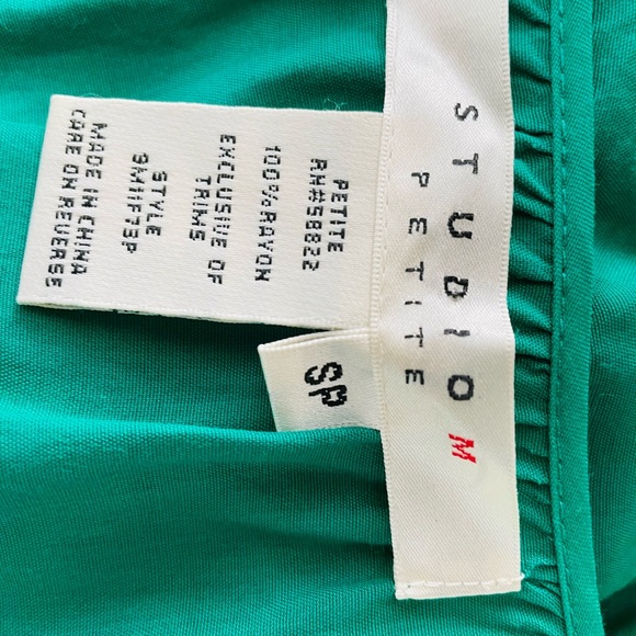 STUDIO M PETITE Green Boho Chic PEASANT TOP SP - Picture 6 of 11
